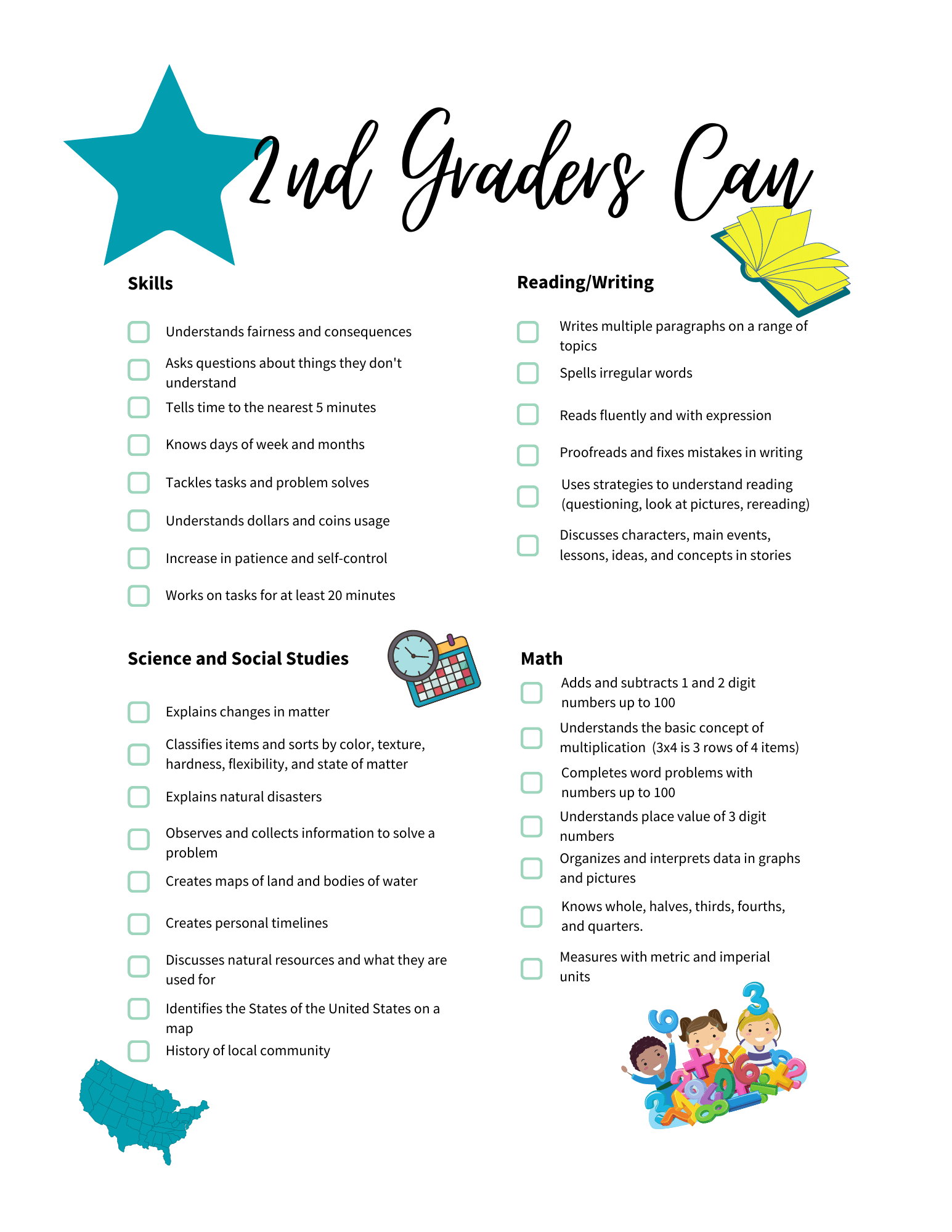 First Grade Standards Checklist Home Learning Kit - Full HD Landscape Illustrations for Desktop