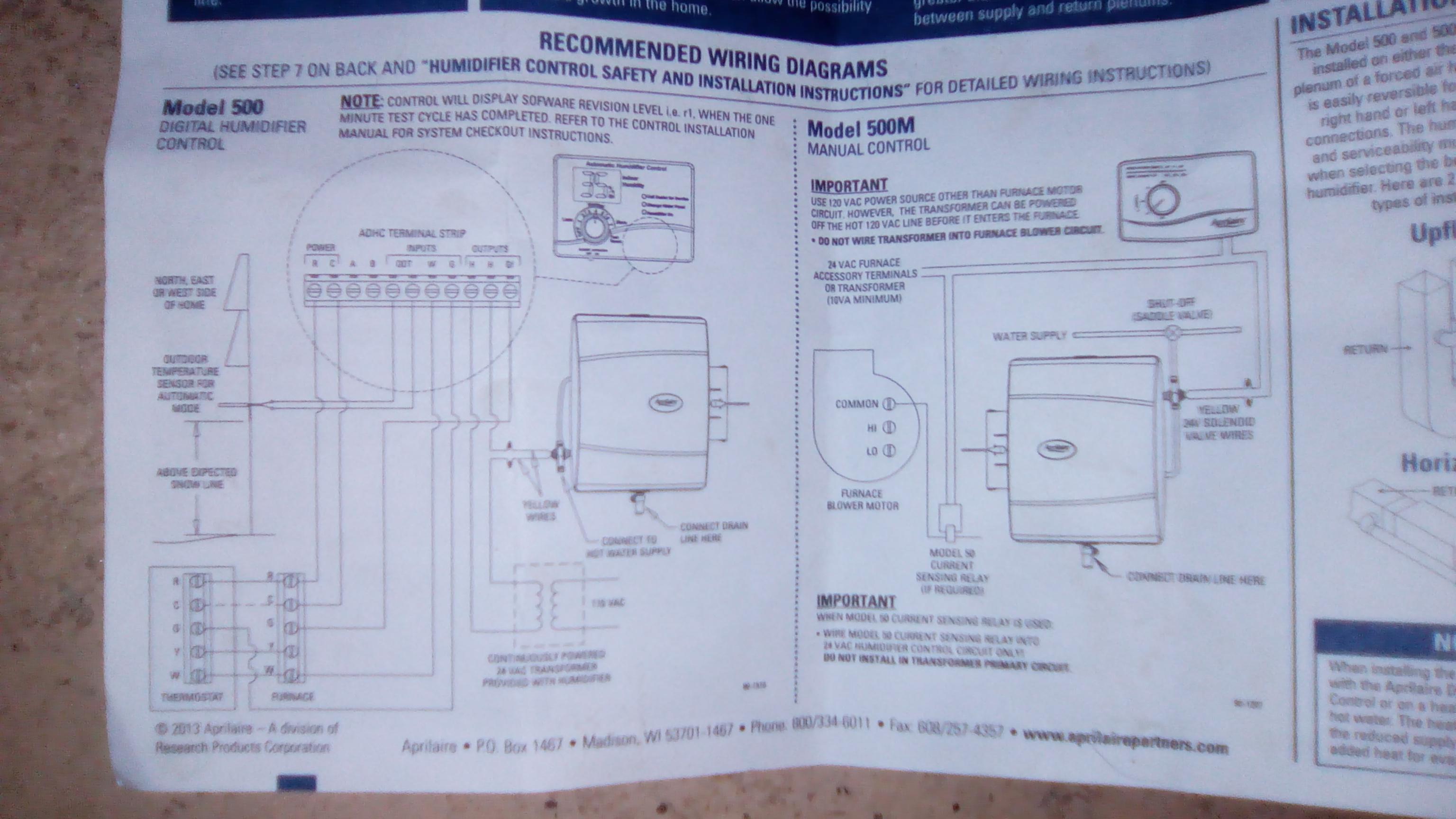Aprilaire 600 wiring diagram