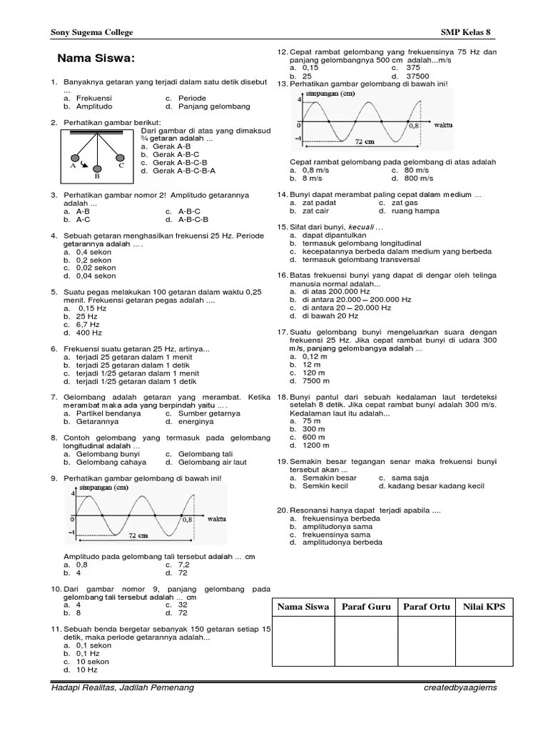 Contoh Soal Dan Penejelasan Materi Gelombang Bunyi Dan Getaran Jawabanku Id 1 Gerak bolak-balik melalui titik setimbang disebut.