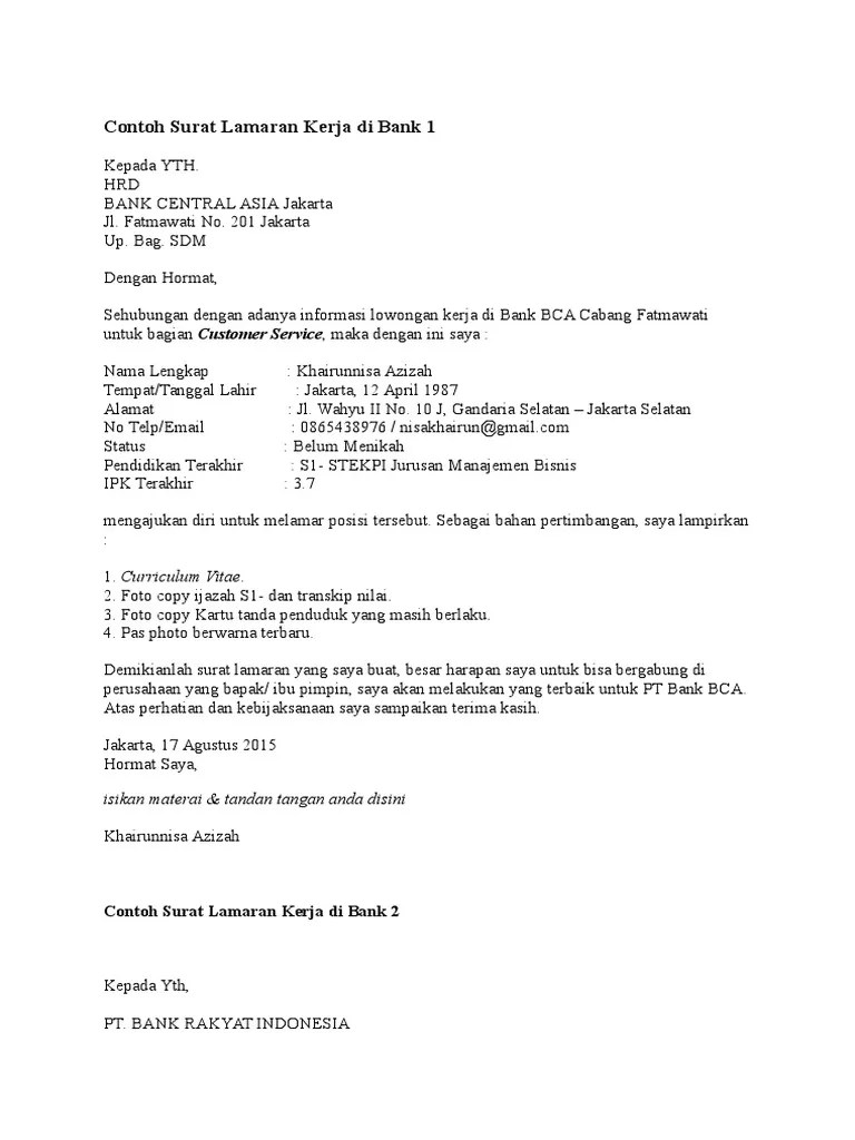 28 Contoh Surat Lamaran Kerja Bank Bri Sebagai Teller - Info Dana Tunai