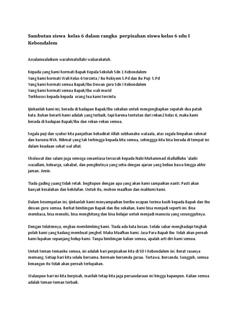 Contoh Kata Sambutan Wali Murid Untuk Perpisahan Sekolah Tk - Revisi Id