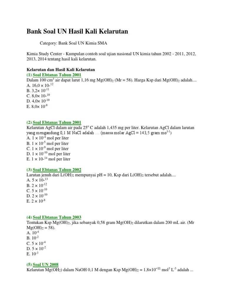 Contoh Soal Kelarutan Dan Hasil Kali Kelarutan Beserta Jawabannya – Belajar