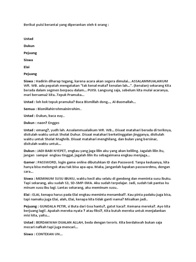 Puisi Berantai Kocak 6 Orang – Sedang