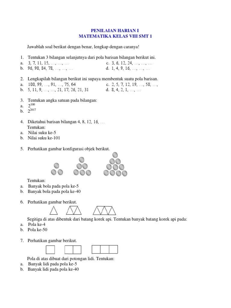 Download Soal Pola Bilangan Kelas 8 Kurikulum 2013 Doc
