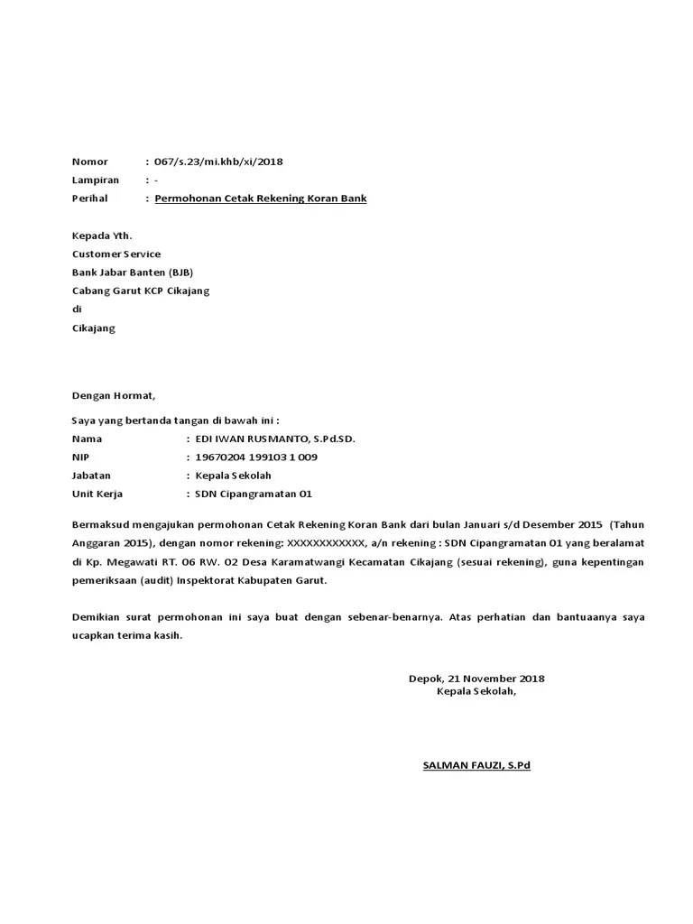 Contoh Surat Permohonan Surat Permohonan Cetak Rekening Koran - Info Wisata  Hits