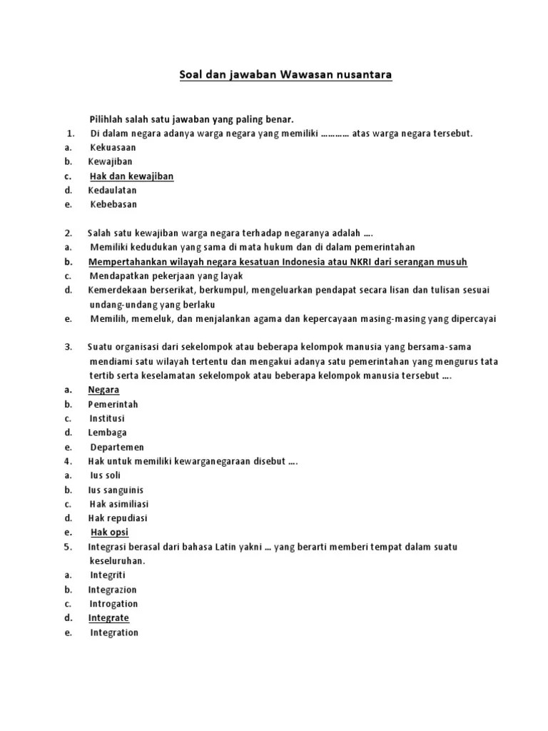 Soal Pkn Pilgan Tentang Wawasan Nusantara Beserta Jawabannya