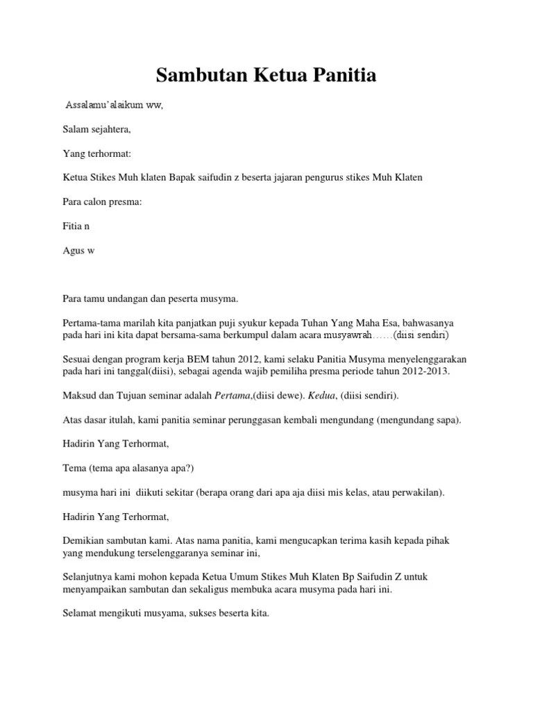 Contoh Contoh Sambutan Ketua Panitia - tukaffe.com