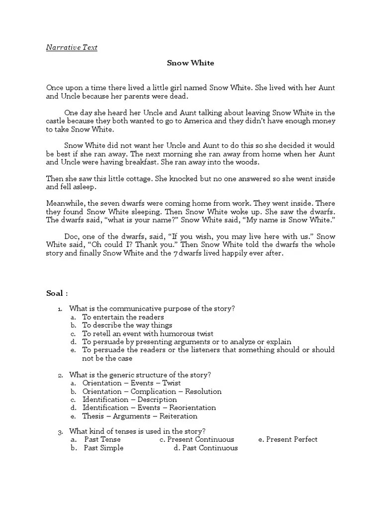 Soal Essay Tentang Teks Narrative Beserta Jawaban