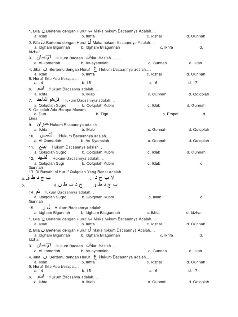 Soal Ilmu Tajwid Beserta Jawabannya
