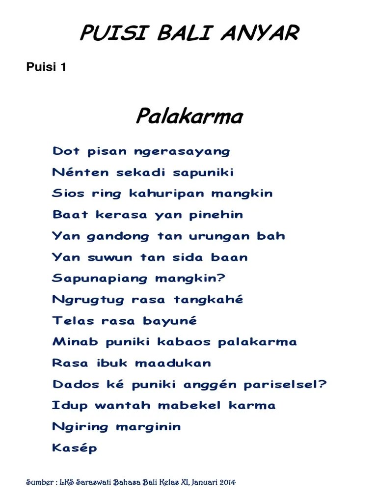 Contoh Puisi Bali Anyar Dari pradnyandariptr 30082015 masuk untuk menambahkan komentar.