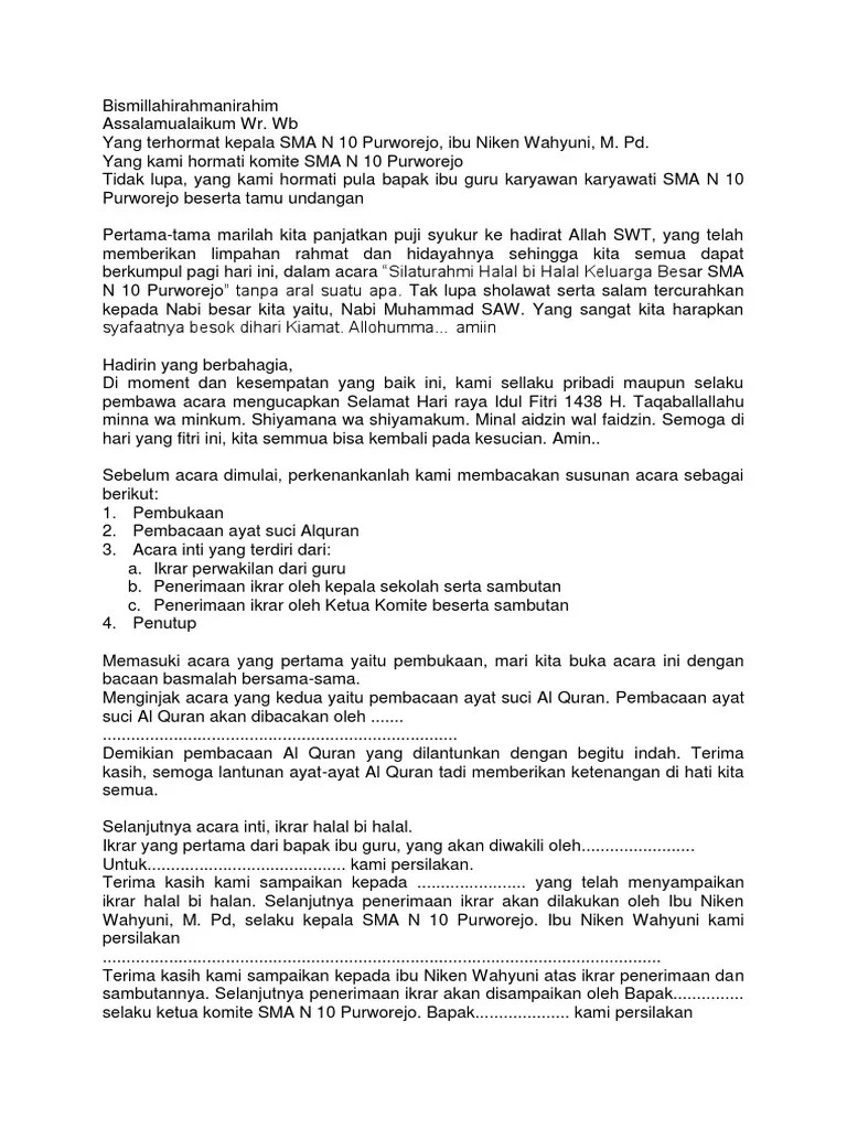 Teks Pembawa Acara Halal Bihalal – Beinyu.com