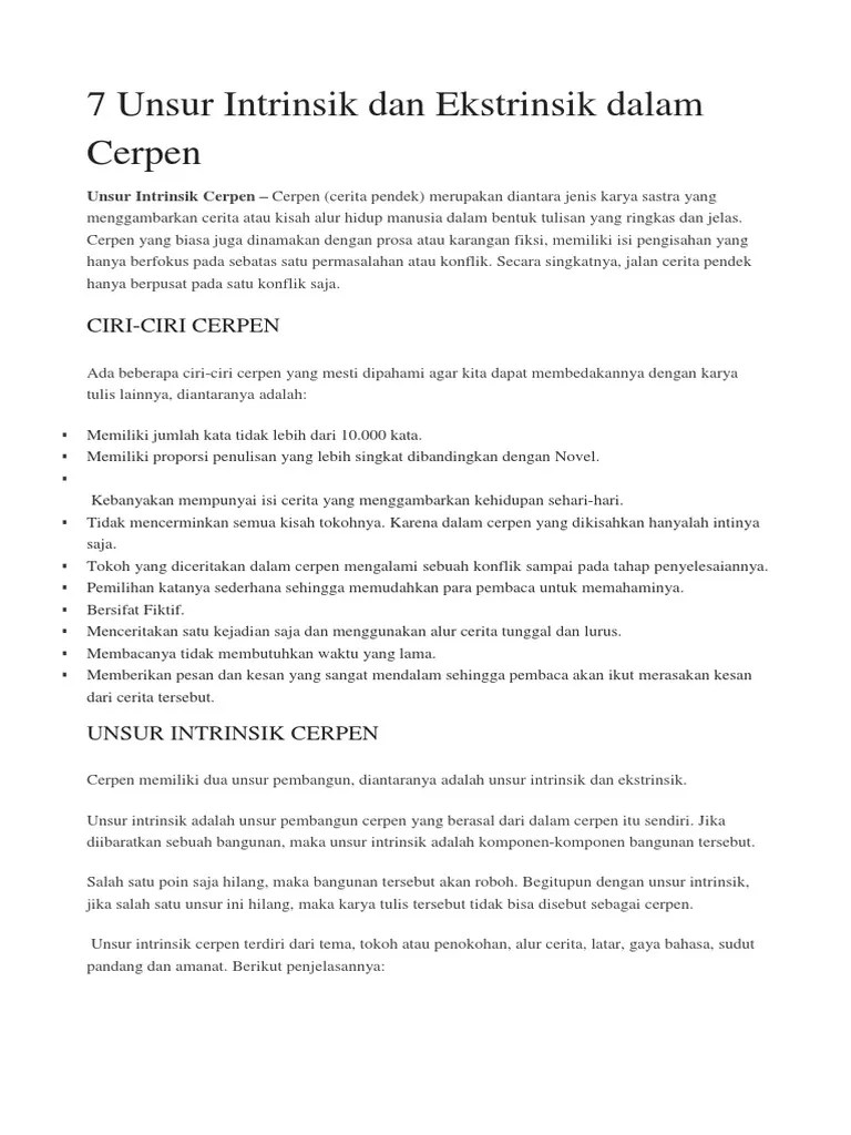 14+ Contoh cerpen beserta unsur intrinsik dan ekstrinsik ideas in 2021 |  Cerita