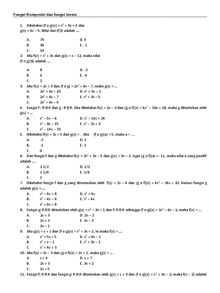 Contoh Soal Fungsi Komposisi Pasangan Berurutan Matematika Kelas 8 Pasangan Surat Contoh soal dan pembahasan fungsi invers.