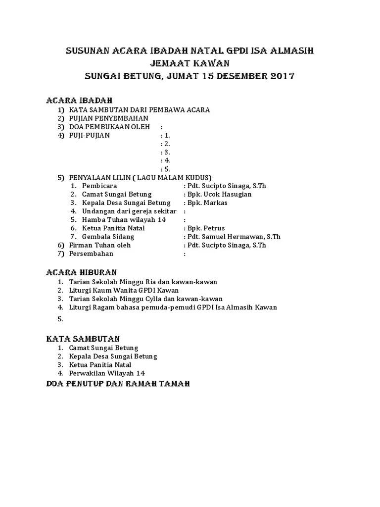 Kata Kata Pembukaan Mc Ibadah Natal - Susunan Acara Perayaan Natal Oikumene  Bki 2017 - Viona Aini