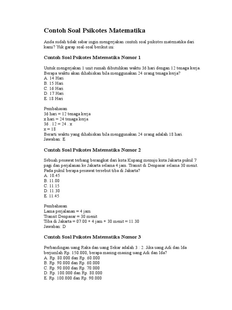 Contoh soal cpns 2018 dan pembahasannya. Contoh Soal Psikotes Matematika Dan Jawabannya Pdf Info Wisata Hits