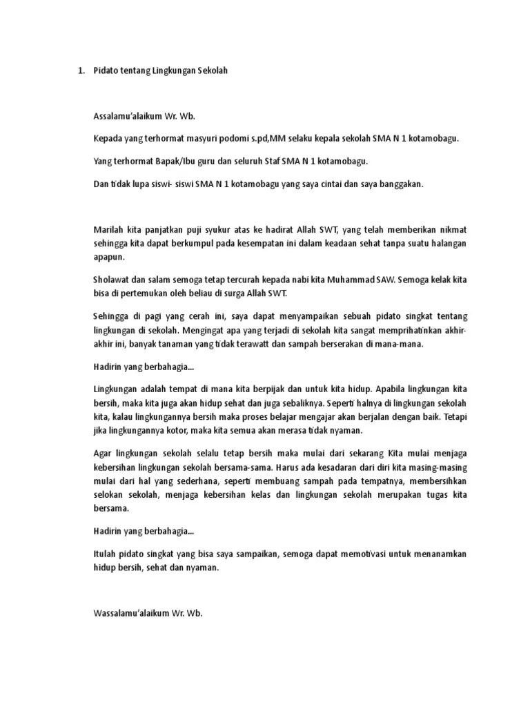 Contoh Pidato Singkat Tentang Kebersihan Sekolah Mudah - Info Wisata Terbaru