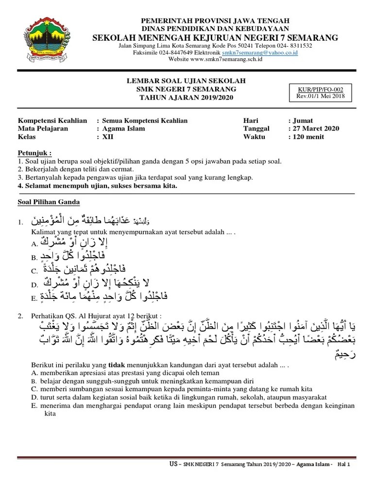 Soal Agama Hindu Ujian Sekolah Smp