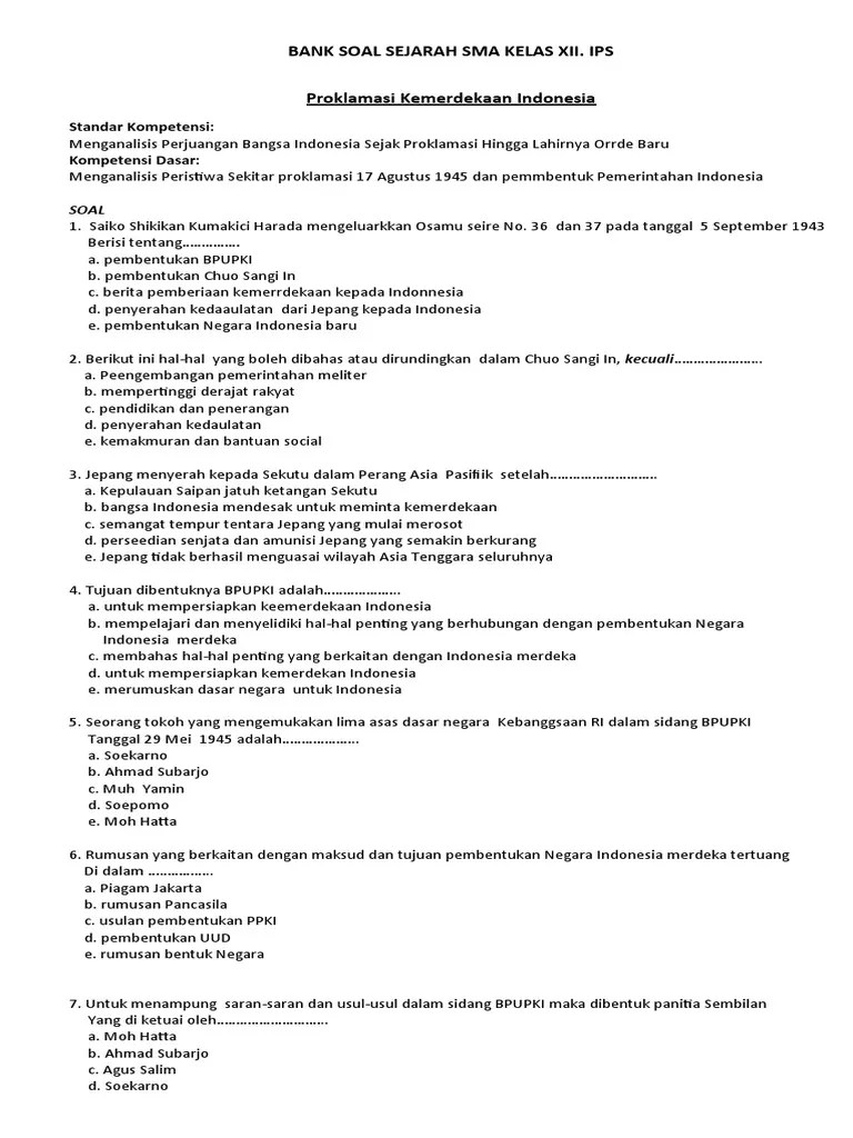 Soal Uts Sejarah Peminatan Kelas Xii Semester 1 Kurikulum 2013