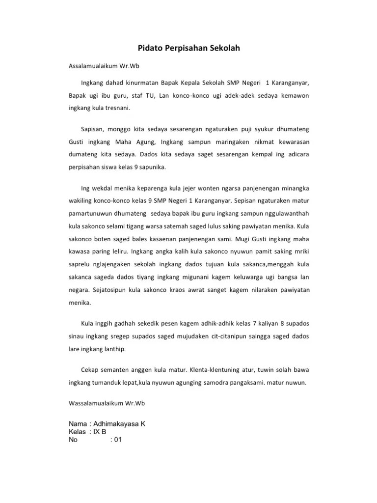 Contoh Pidato Wasana Warsa Bahasa Jawa // Kumpulan Contoh Terbaru