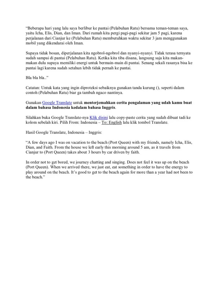 Pengalaman Liburan Dalam Bahasa Inggris – Beinyu.com