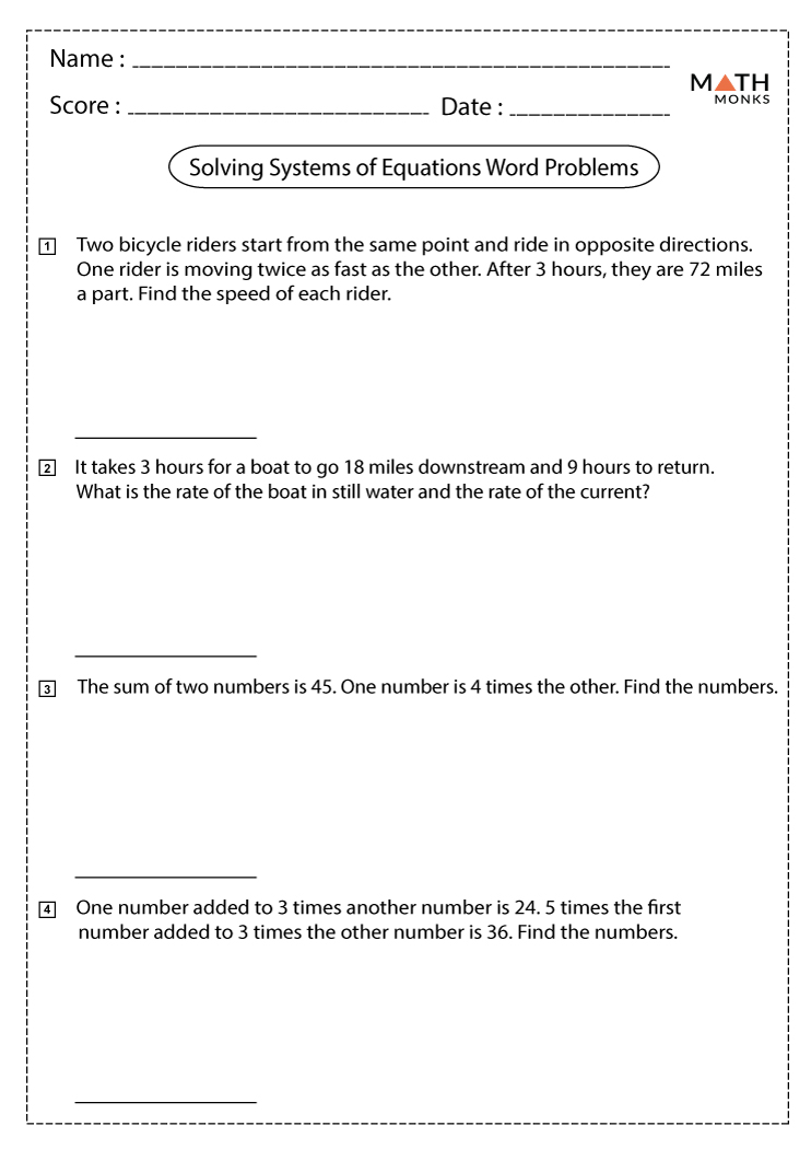Systems of equations word problems worksheet pdf
