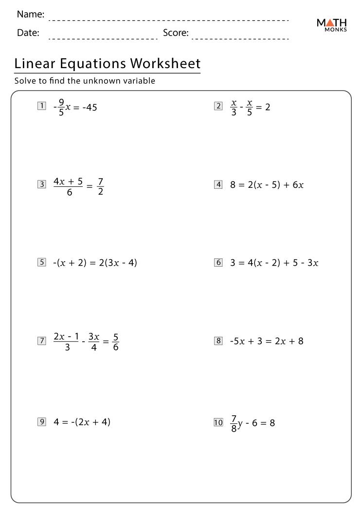 Linear equations worksheet pdf