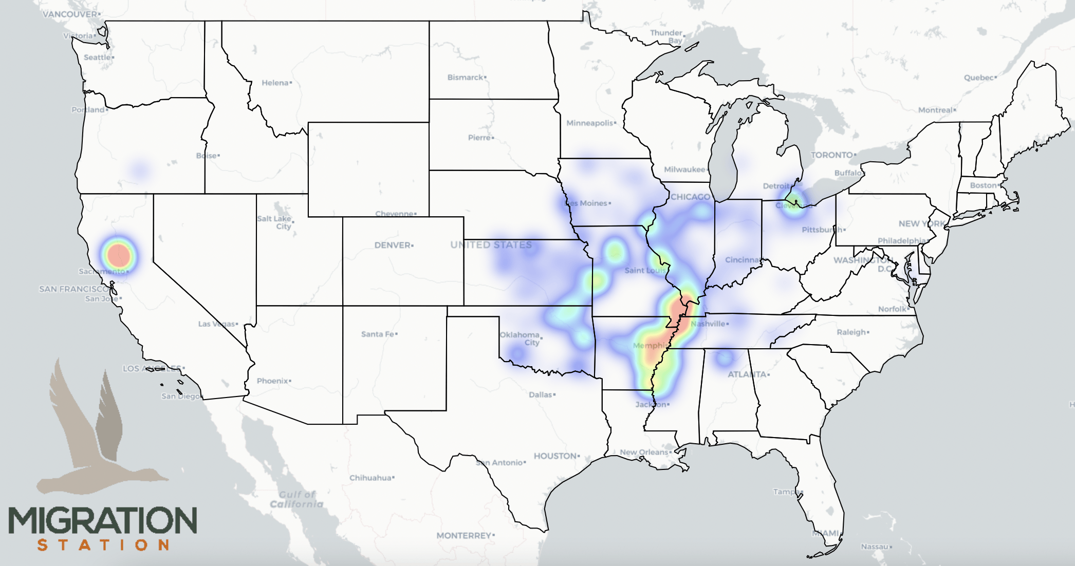 Waterfowl Counts Migration Map Image.