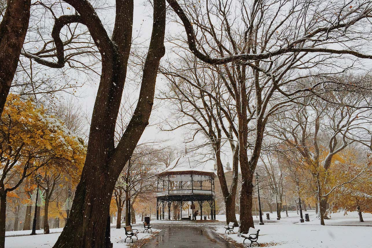 A photograph depicting Kings Square Snowy Fall