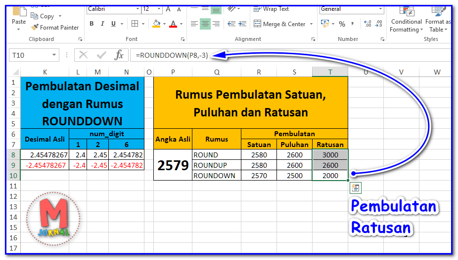 Rumus Pembulatan Excel Fungsi Round Rounddown Roundup 
