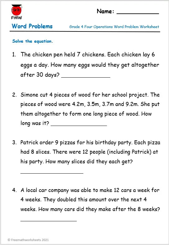 picture 4Th Grade Long Division Word Problems Worksheets grade 4 word problems free worksheets