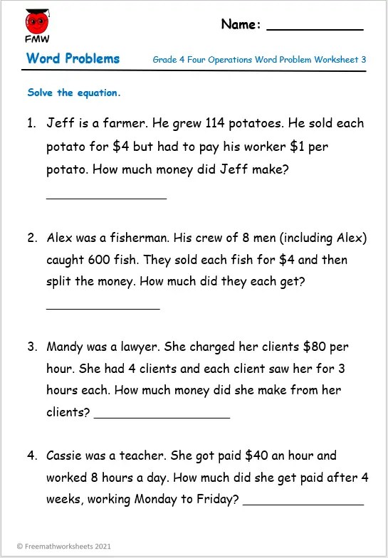 wallpapers 4Th Grade Long Division Word Problems Worksheets grade 4 word problems free worksheets