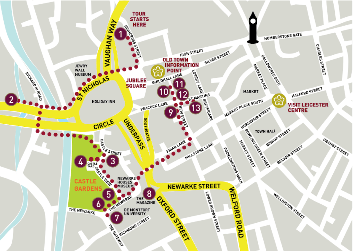 Walk Leicester City Centre King Richard III Walking Trail Map.