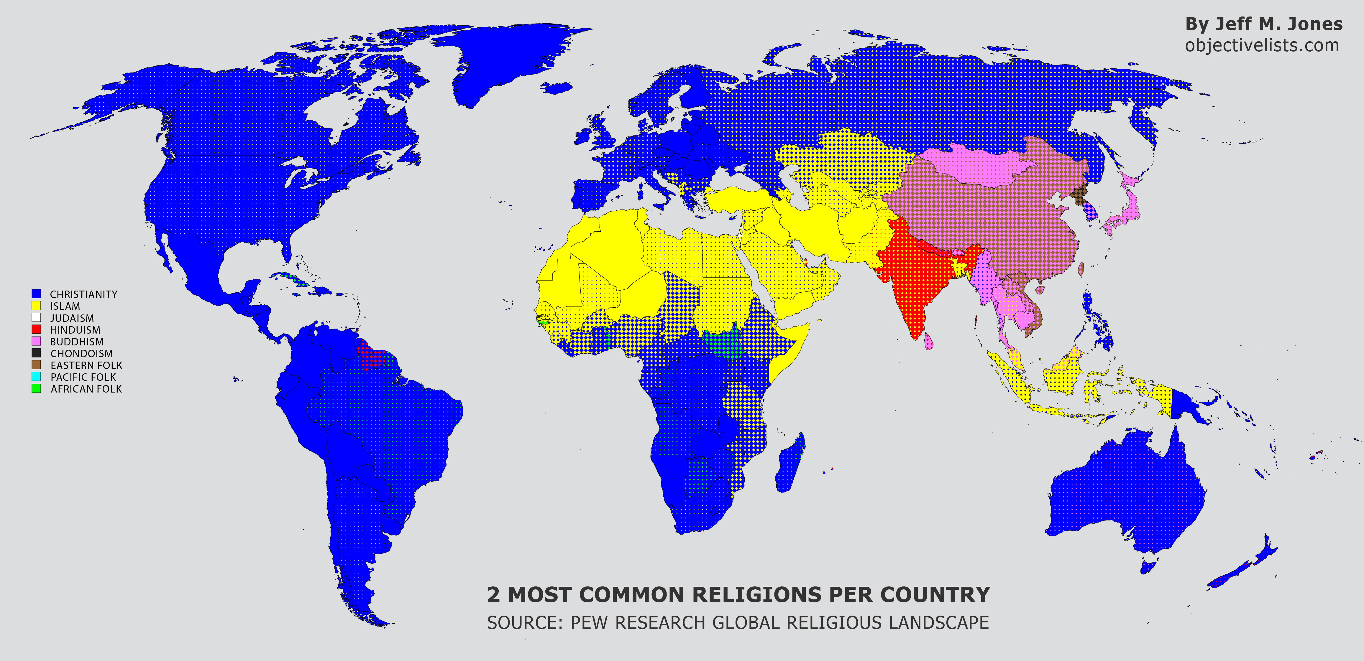 The Most Common Religions Per Country OBJECTIVE LISTS WORLD RELIGIONS MAP 01 