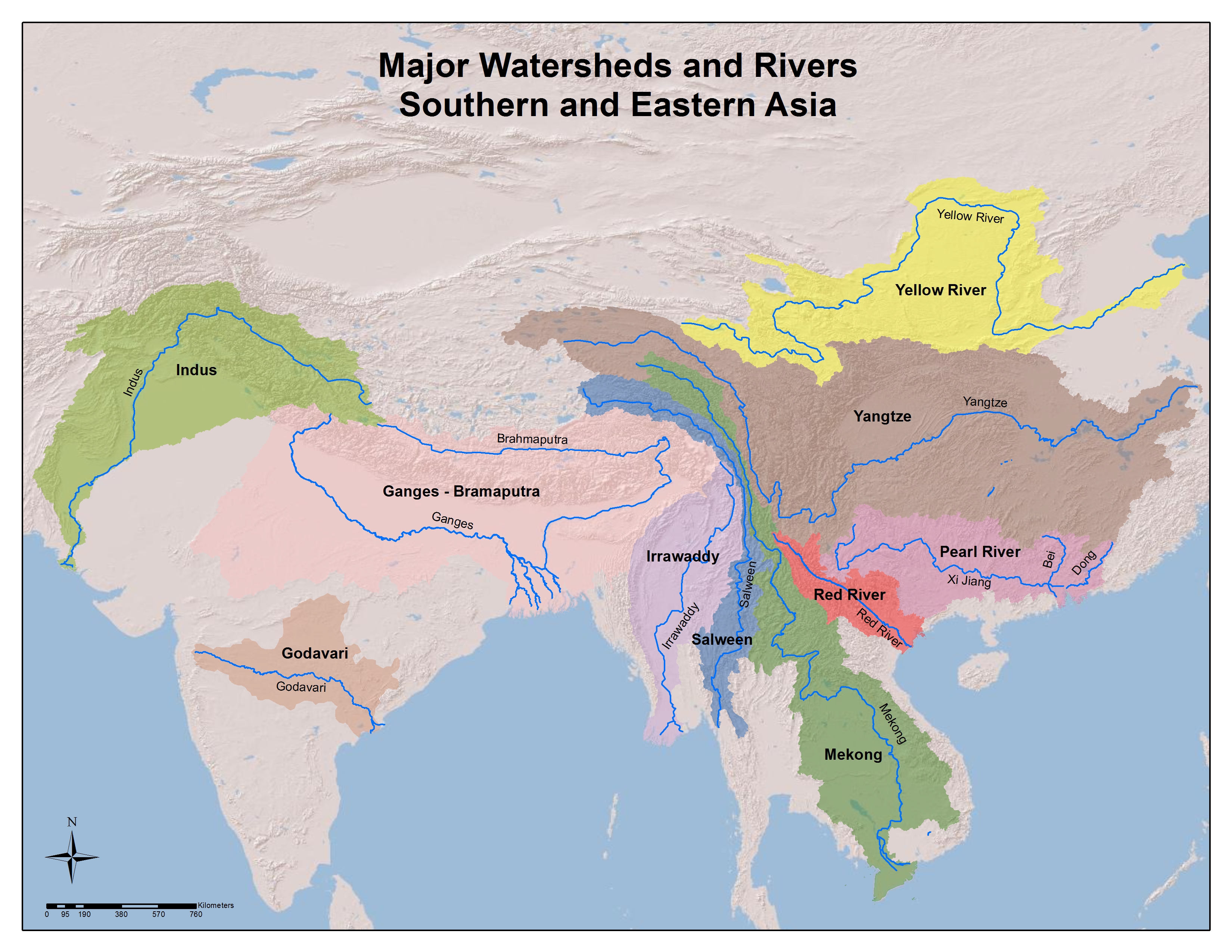 Major Watersheds And Rivers In Southern Eastern Asia Open Watershed MAP3.