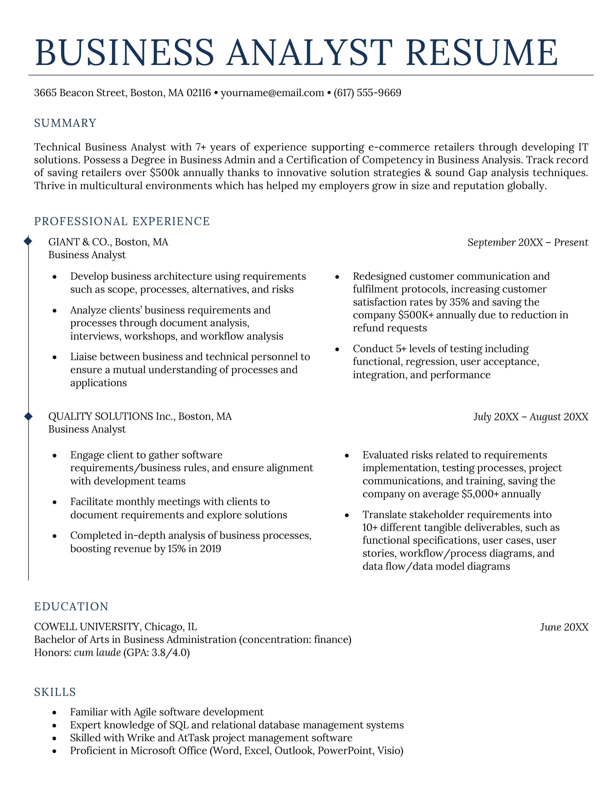 Business analyst resume sample & 3 writing tips (2023)