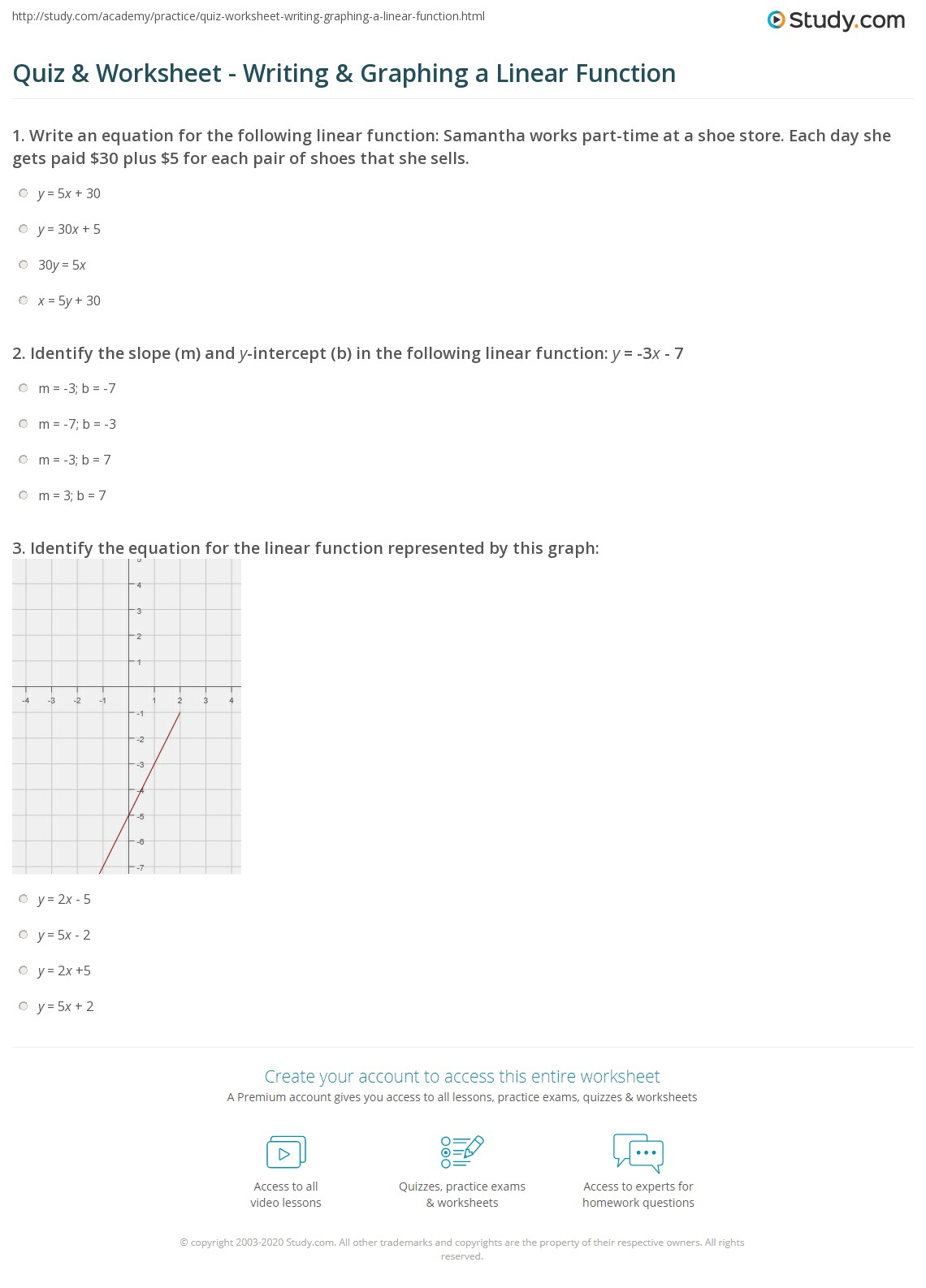 Writing linear equations from graphs worksheet pdf