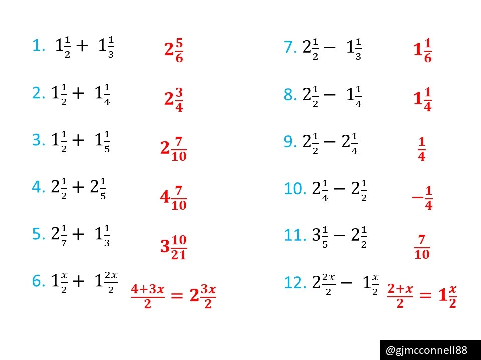 Adding and subtracting mixed numbers worksheet with answers