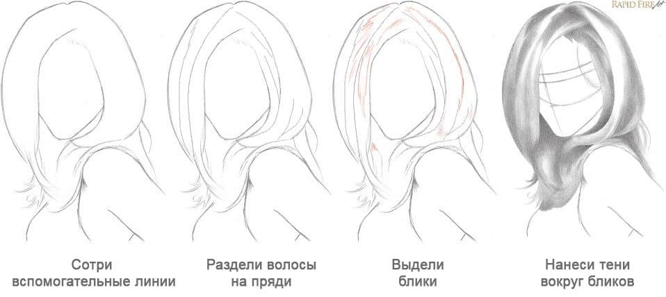 как рисовать прилизанные волосы