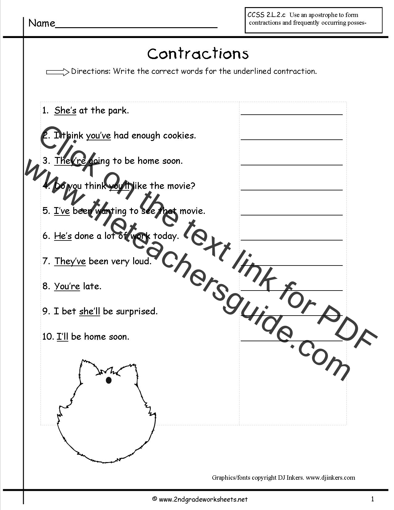 Contractions worksheet works
