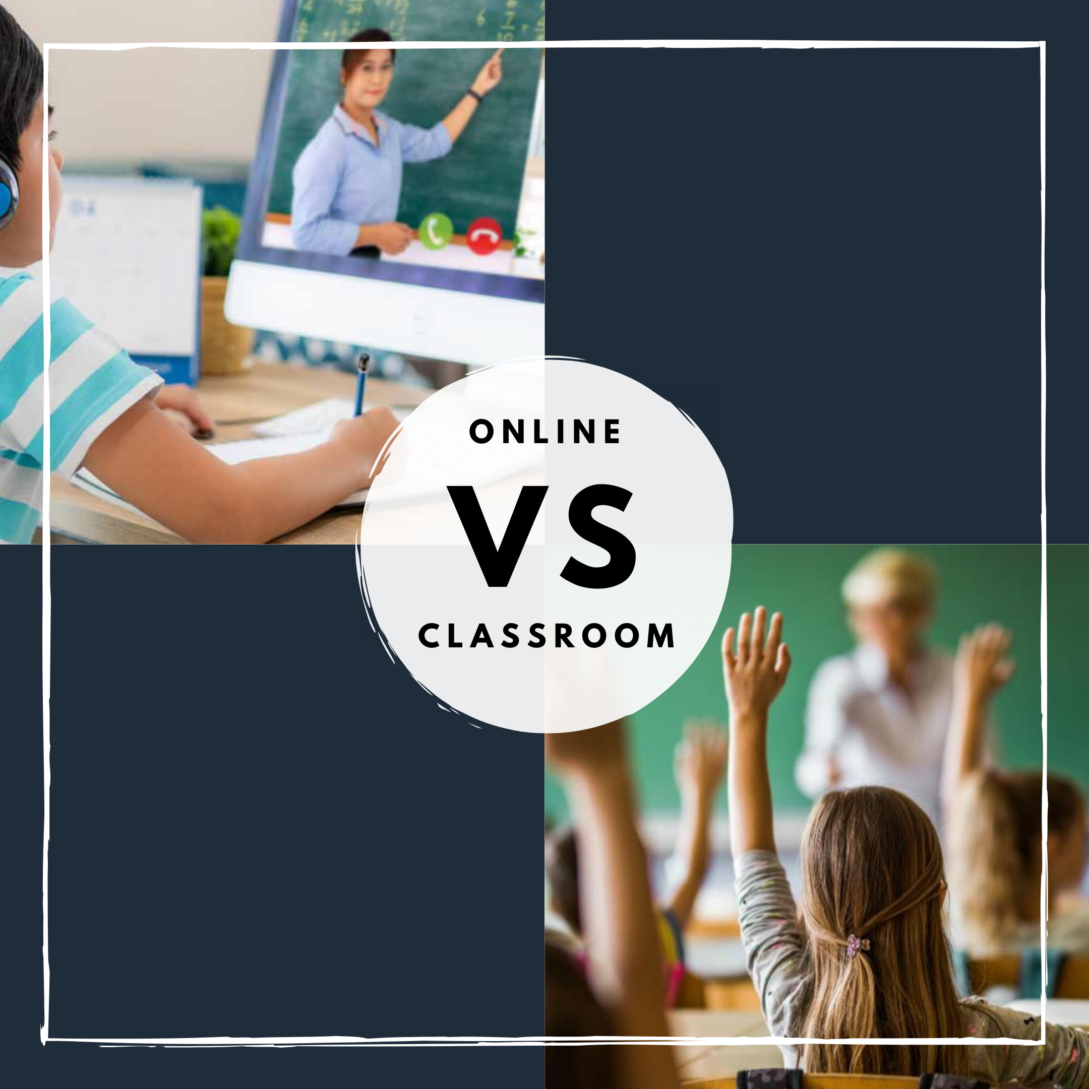 Online Learning Versus Classroom Learning Academic Assignments - Modern Dark Design - High Resolution