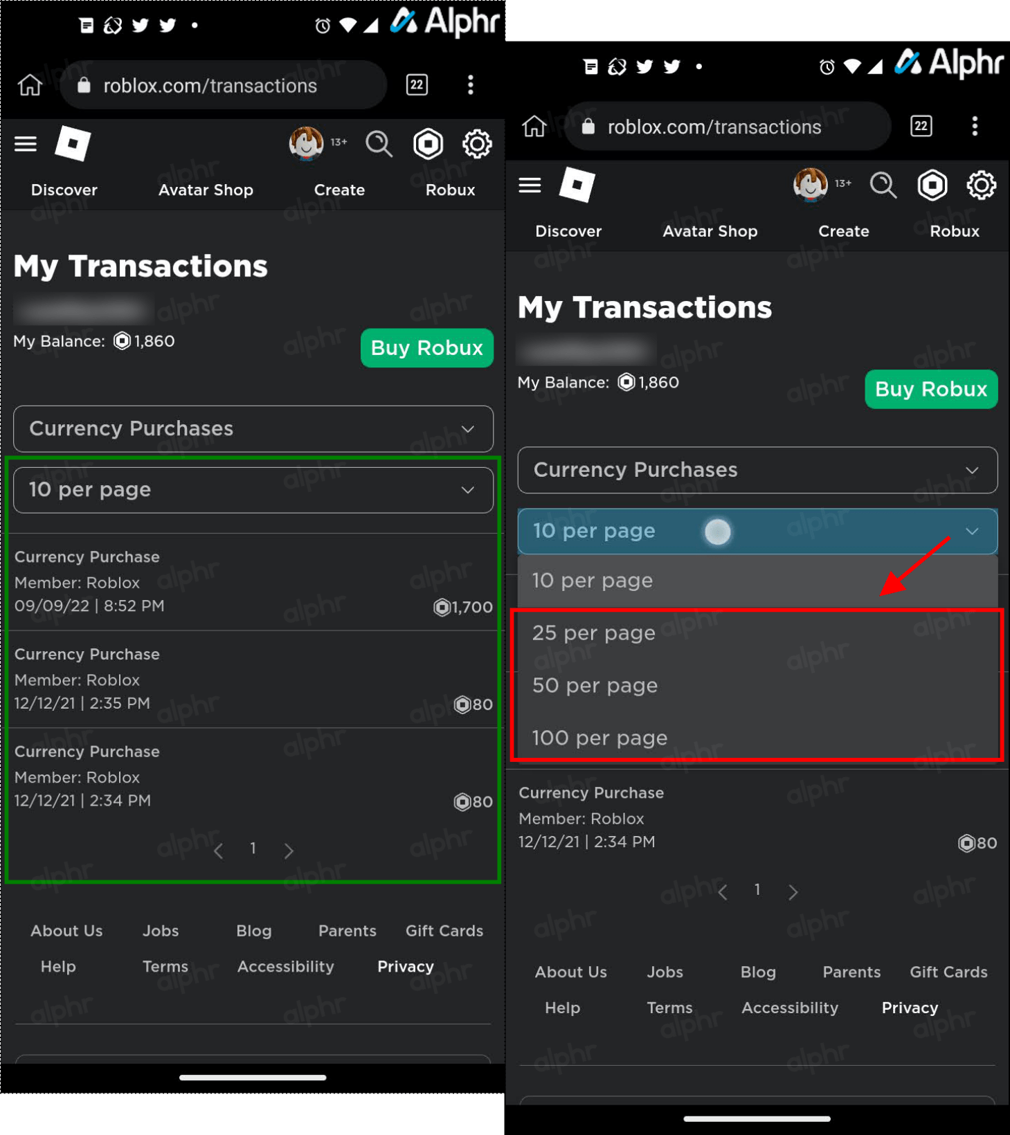 How To View Purchase History In Roblox Roblox Android View Robux Purchase History 0008 
