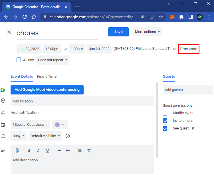 How to change time zones in google calendar