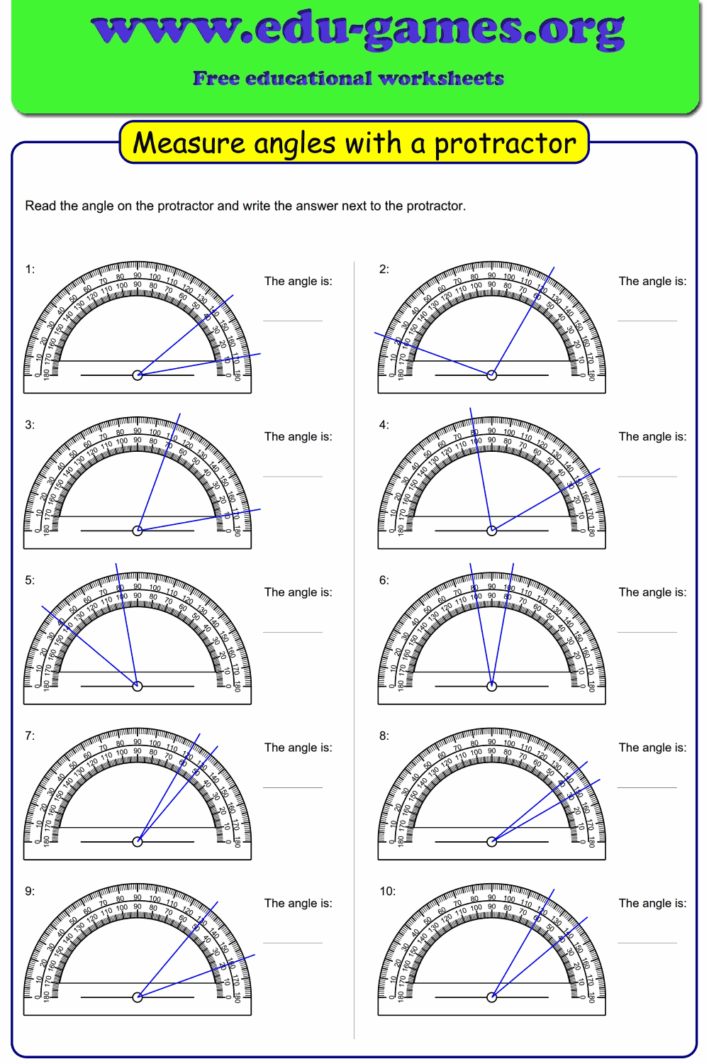 Measure angles without protractor worksheet