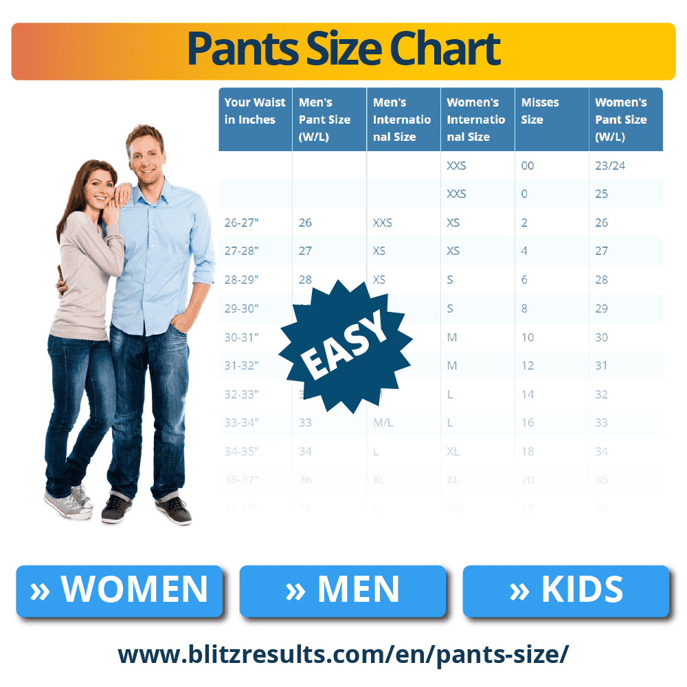Pants size conversion charts + sizing guides for men & women (2023)