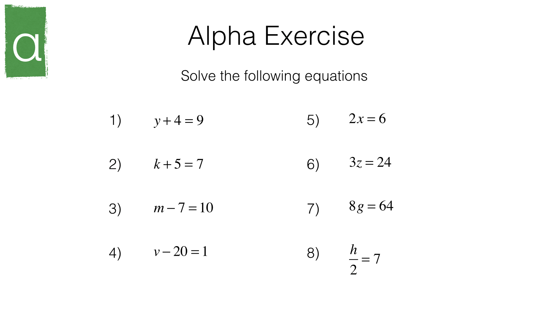 Algebraic equations worksheet