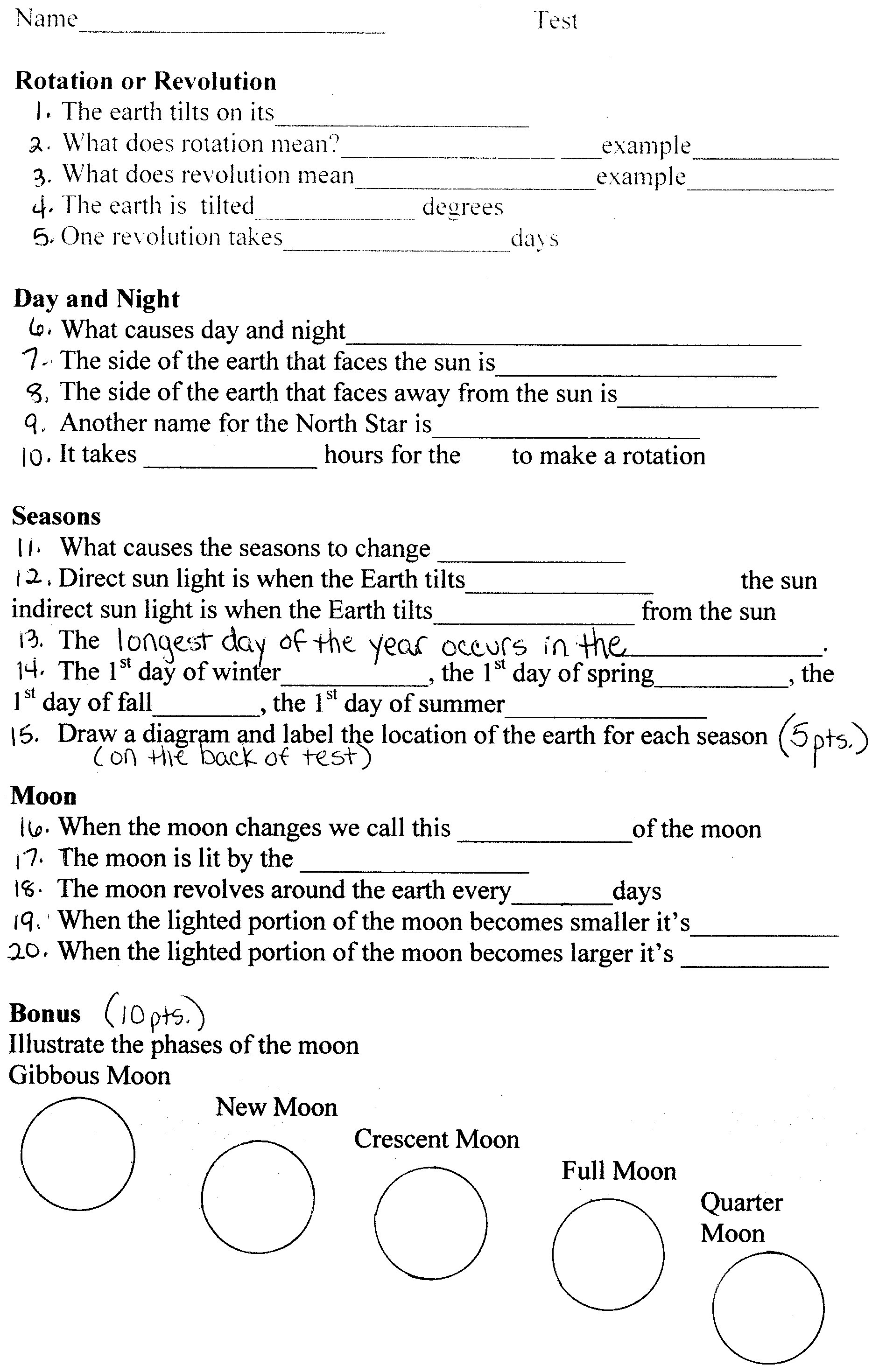 6th grade science worksheet constellations