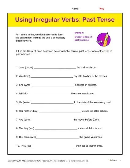4th grade irregular past tense verbs worksheet