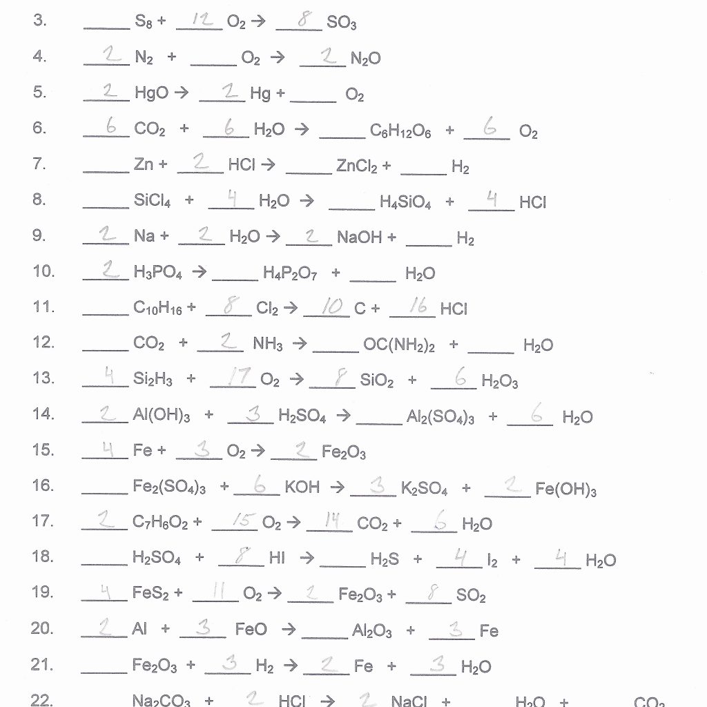 Balancing equations worksheet 1 answer key
