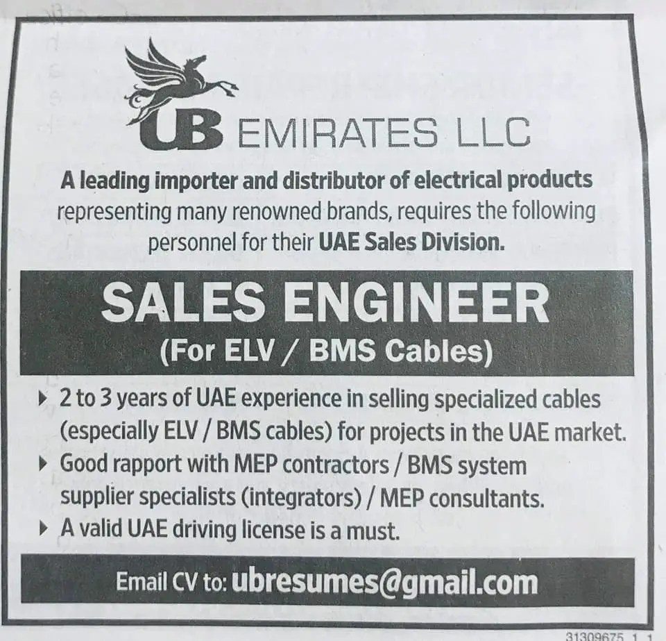 Junior Sales Engineer Dubai Uae Gulf Career Hunt