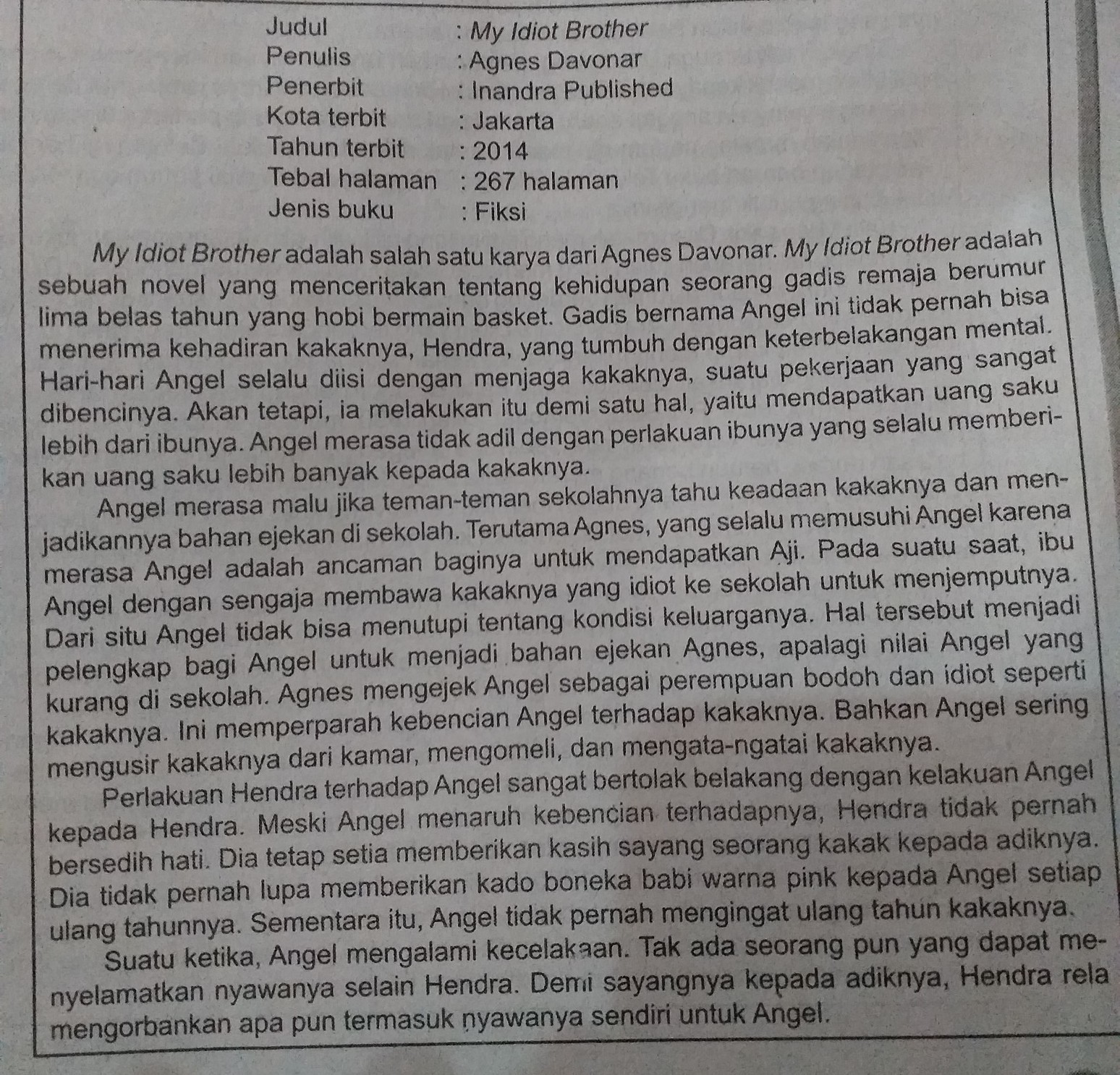 Contoh novel dan analisis strukturnya